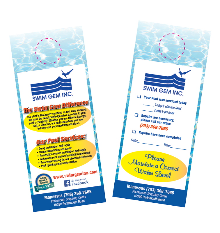Two examples of door hanger for pool service